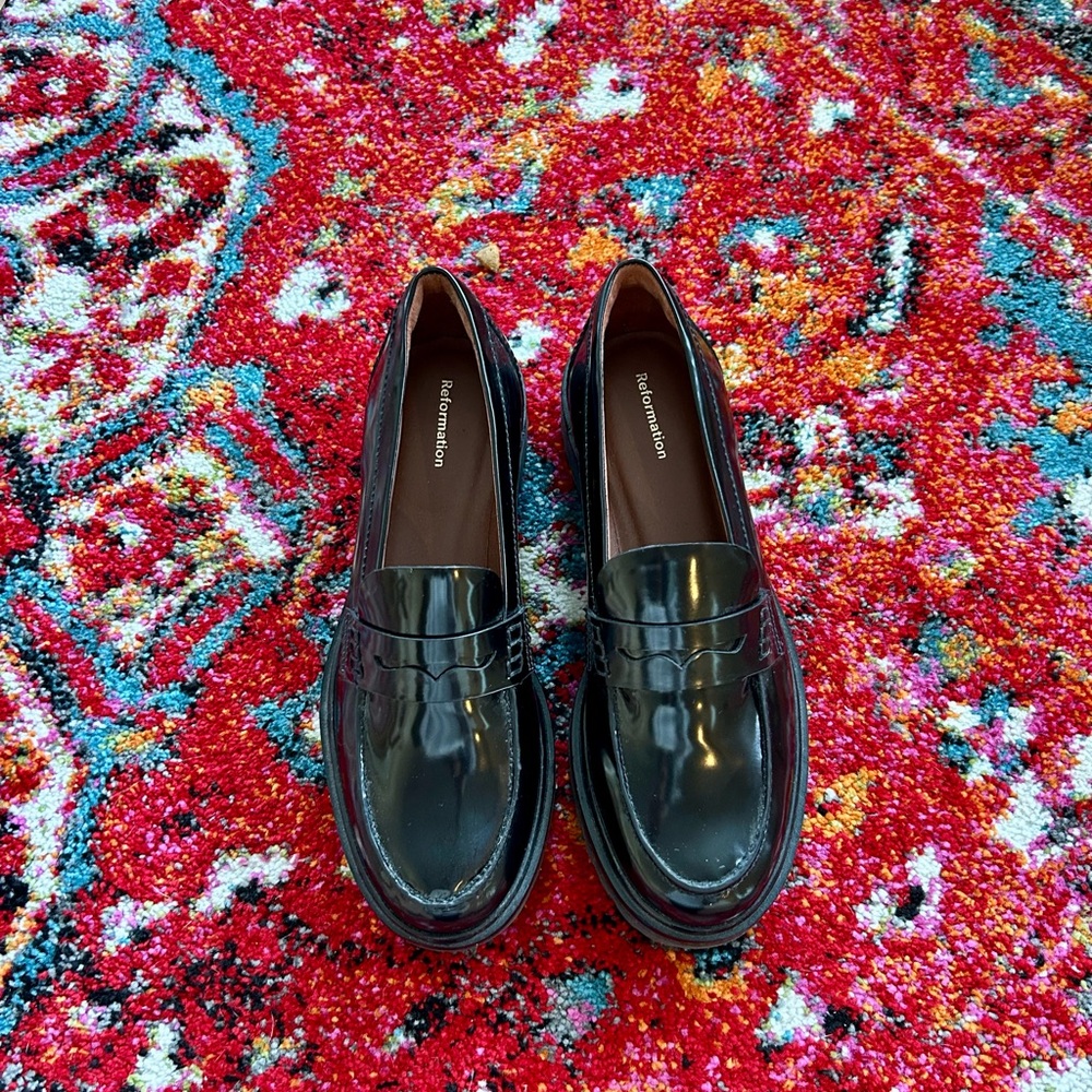 ‘Reformation’ Black Patent Leather Loafers
